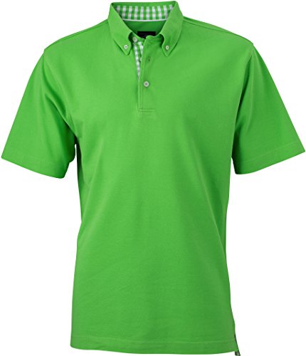 Plain Poloshirt Modischem Karoeinsatz - Farbe: Lime Green/Lime Green/White - Größe: XXL von James & Nicholson