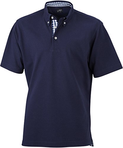 Plain Poloshirt Modischem Karoeinsatz - Farbe: Navy/Navy/White - Größe: M von James & Nicholson