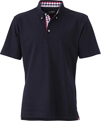 Plain Poloshirt Modischem Karoeinsatz - Farbe: Navy/Red-Navy-White - Größe: XXL von James & Nicholson