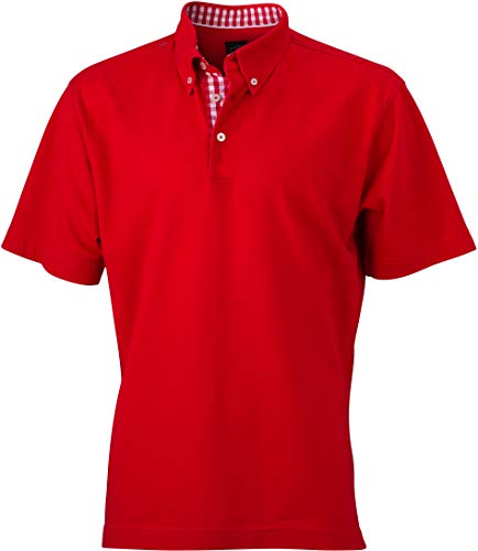Plain Poloshirt Modischem Karoeinsatz - Farbe: Red/Red/White - Größe: L von James & Nicholson