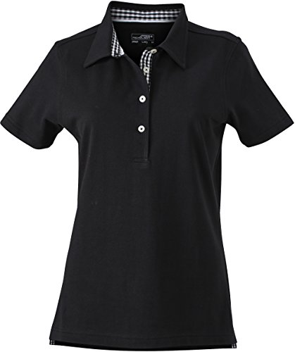 Polo Shirt Karo-Optik - Farbe: Black/Black/White - Größe: L von James & Nicholson