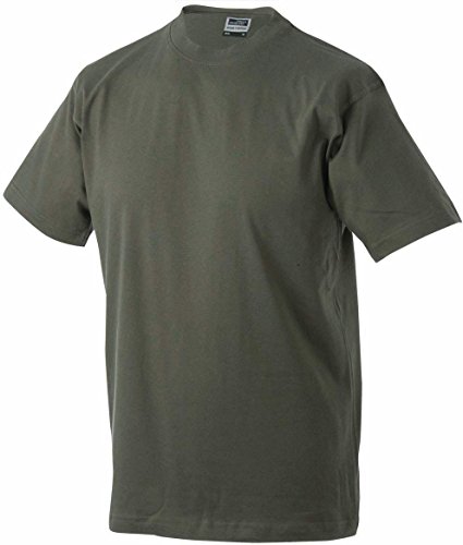 Schweres T-Shirt ohne Seitennähte - Farbe: Olive - Größe: M von James & Nicholson