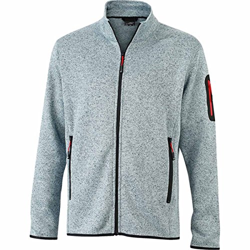 Strickfleece Jacke - Farbe: Light Grey Melange/Red - Größe: 3XL von James & Nicholson