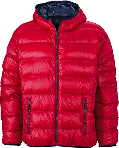 Ultraleichte Daunenjacke Kapuze - Farbe: Red/Navy - Größe: L von James & Nicholson