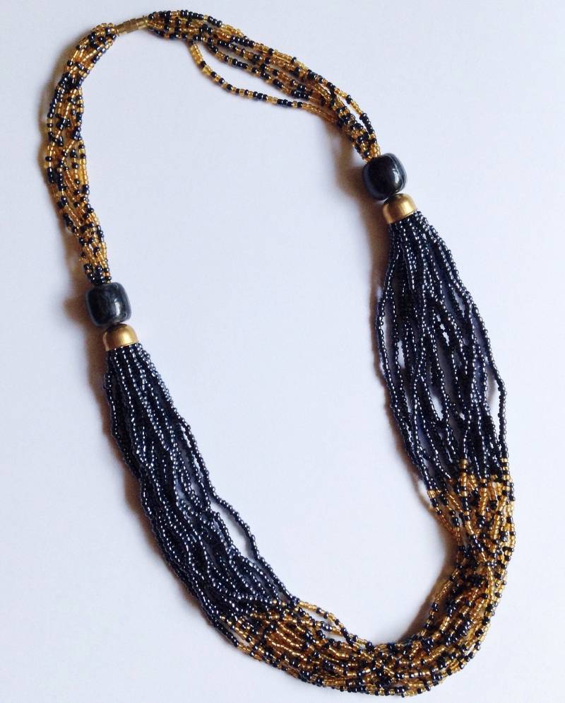Marineblau Und Gold Perlen Halskette Marineblau Und Gold Perlen Halskette von James127Jewelry