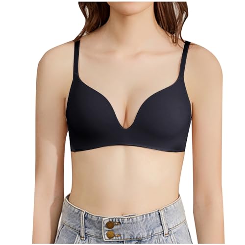 Damen BH ohne Bügel Bequemer Nahtloser BHS Trägerverstellbarer Softschalen BH Minimizer-BHS Seamless Push Up Tshirt BH Soft Baumwolle Klassischer BH of The Day Schwarz M von Jamicy