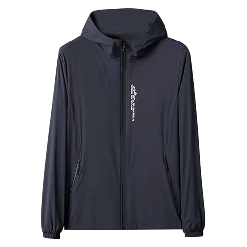 Generic UPF 50+ Hoodie Herren Langarm UV Shirt mit Kapuze Sonnenschutz Rashguard Atmungsaktives Schnelltrocknend Wandershirt Sommer Einfarbige Langarmshirt mit Reißverschluss Tages Dunkelgrau 4XL von Jamicy