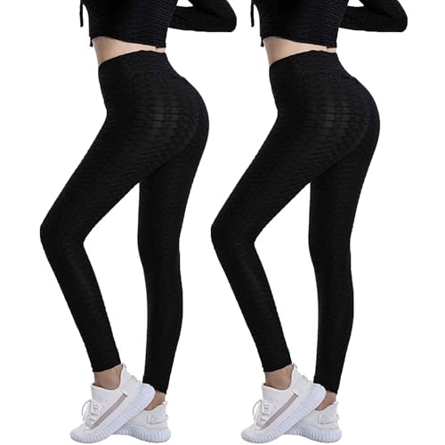 Jamicy 2er Pack Sport Leggings Damen High Waist Sportleggins Frauen Lang Gym Leggings Sporthose Prime Yogahose Fitness Laufhose Streetwear Wanderhose Outdoorhose Schwarz M von Jamicy