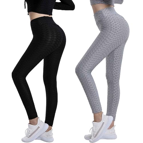 Jamicy 2er Pack Sport Leggings Damen High Waist Sportleggins Frauen Lang Gym Leggings Sporthose Prime Yogahose Fitness Laufhose Streetwear Wanderhose Outdoorhose Warehouse Deal Schwarz Grau XL von Jamicy