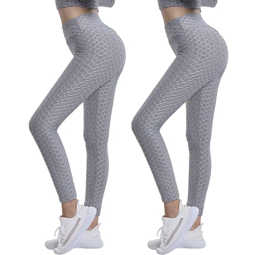 Jamicy 2er Pack Sport Leggings Damen High Waist Sportleggins Frauen Lang Gym Leggings Sporthose Yogahose Fitness Laufhose Streetwear Wanderhose Outdoorhose Gutschein Grau M von Jamicy