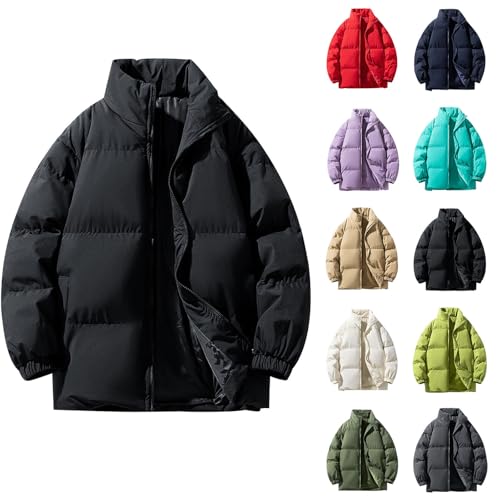 Jamicy Daunenjacke Herren Einfarbig Winterjacke mit Reißverschluss Freizeit Steppjacke Warme Herrenjacke Stehkragen Winterparka Baumwolle Winter Jacket Men Warehouse Deal Schwarz XL von Jamicy