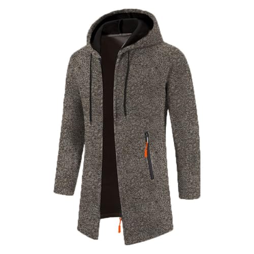 Jamicy Fleecejacke Herren Lang Strickjacken Warme Übergangsjacke mit Kapuze Zipper Cardigan Winterjacke Einfarbig Wintermantel Casual Kapuzenjacke Sale Angebote Kaffee 3XL von Jamicy
