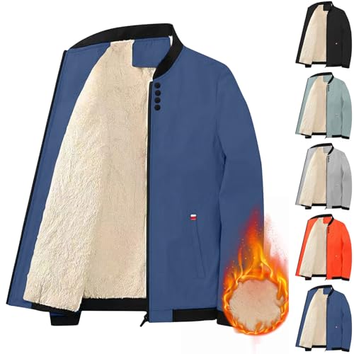 Jamicy Fleecejacke Herren Warme Übergangsjacke Winterjacke ohne Kapuze Fleece Gefüttert Einfarbig Winterparka Casual Steppjacke mit Reißverschluss Regular Fit Gutschein Marine XXL von Jamicy