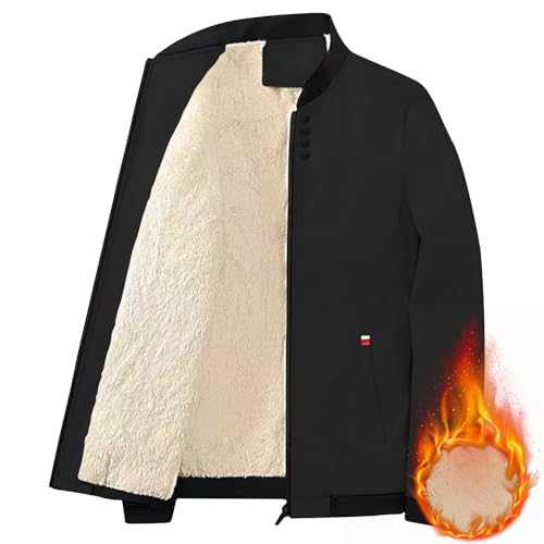 Jamicy Fleecejacke Herren Warme Übergangsjacke Winterjacke ohne Kapuze Fleece Gefüttert Einfarbig Winterparka Casual Steppjacke mit Reißverschluss Regular Fit Sale Herren Schwarz XXL von Jamicy