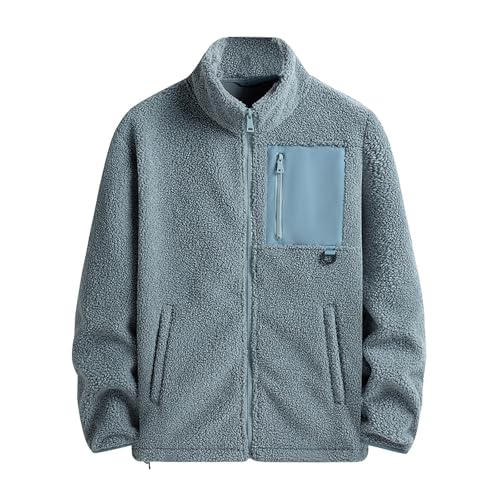 Jamicy Fleecejacke Herren Winterjacke Einfarbig Übergangsjacke Casual Warme Softshelljacke Stehkragen Warm Jacket mit Reißverschluss Men Freizeit Fleece Jacke Angebote Blau 6XL von Jamicy