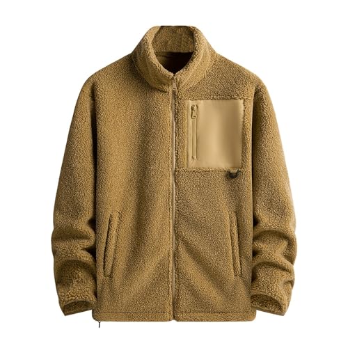 Jamicy Fleecejacke Herren Winterjacke Einfarbig Übergangsjacke Casual Warme Softshelljacke Stehkragen Warm Jacket mit Reißverschluss Men Freizeit Fleece Jacke Angebote Braun 6XL von Jamicy