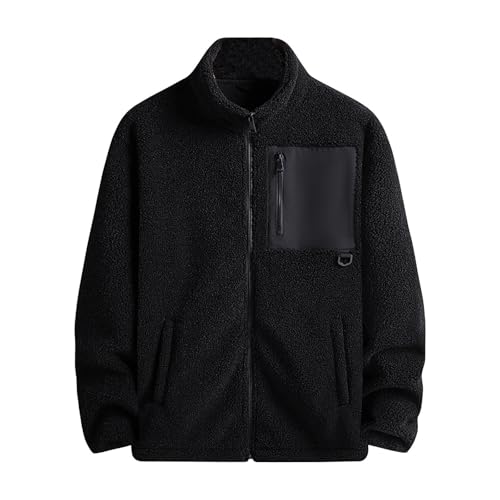 Jamicy Fleecejacke Herren Winterjacke Einfarbig Übergangsjacke Casual Warme Softshelljacke Stehkragen Warm Jacket mit Reißverschluss Men Freizeit Fleece Jacke Angebote Schwarz 6XL von Jamicy