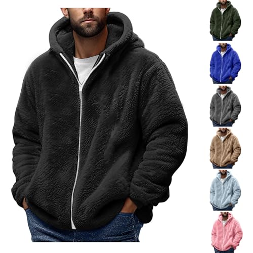 Jamicy Fleecejacke Herren Winterjacke Warme Übergangsjacke mit Kapuze Gefüttert Jacke Fleece Strickjacke Einfarbig Kapuzenjacke Winter Jacket Men Zipper Hoodie Angebote Schwarz S von Jamicy