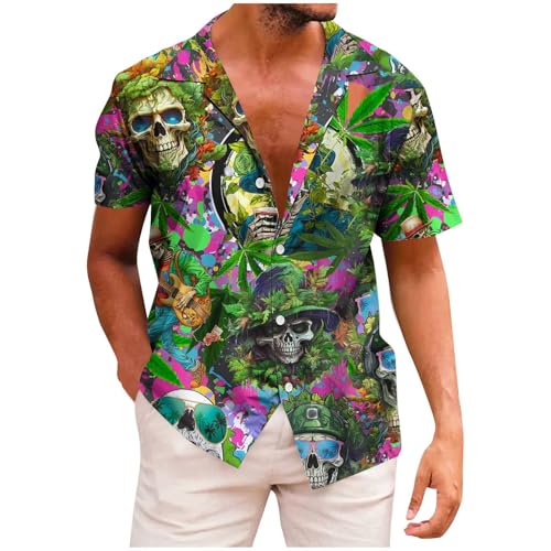Jamicy Hawaii Hemd Männer Strand Hemden Sommer Kurzarmhemd Totenkopf Grafik Drucken Streetwear Tshirt Tops Y2K Oberteile Baumwolle Kleidung Jungen Mode Hemd Teenager T-Shirts Totenkopf Druck XL von Jamicy