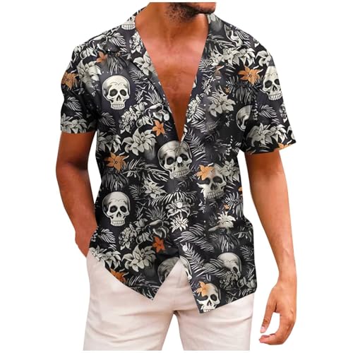 Jamicy Hawaii Hemd Männer Strand Hemden Sommer Kurzarmhemd Totenkopf Grafik Drucken Streetwear Tshirt Tops Y2K Oberteile Baumwolle Kleidung Jungen Mode Hemd Teenager T-Shirts Totenkopf Druck XXL von Jamicy