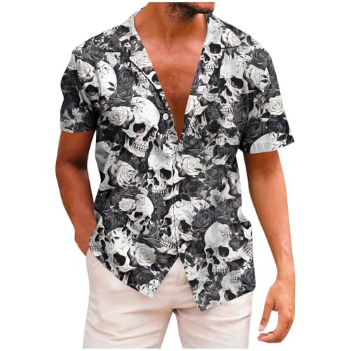 Jamicy Hawaii Hemd Männer Strand Hemden Sommer Kurzarmhemd Totenkopf Grafik Drucken Streetwear Tshirt Tops Y2K Oberteile Baumwolle Kleidung Jungen Mode Hemd Teenager T-Shirts Totenkopf Druck XL von Jamicy