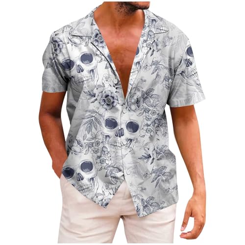 Jamicy Hawaii Hemd Männer Strand Hemden Sommer Kurzarmhemd Totenkopf Grafik Drucken Streetwear Tshirt Tops Y2K Oberteile Baumwolle Kleidung Jungen Mode Hemd Teenager T-Shirts Totenkopf Druck M von Jamicy
