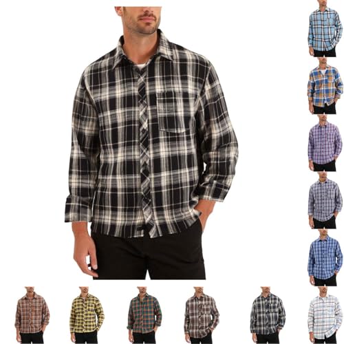Jamicy Hemd Herren Langarmshirt Plaid Langarm Herrenhemden Klassische Vintage Freizeithemden Freizeit Fashion Oberhemd Lässige Weich Bekleidung Regular Fit Kleidung Sale 01 Schwarz L von Jamicy
