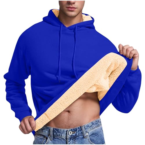 Jamicy Hoodie Herren Fleecepullover Warme Sweatshirt mit Kapuze Casual Winterpullover Einfarbig Kapuzenpullover Gefüttert Sweater Fleece Pullover für Männer Angebote Blau L von Jamicy