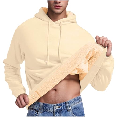 Jamicy Hoodie Herren Fleecepullover Warme Sweatshirt mit Kapuze Casual Winterpullover Einfarbig Kapuzenpullover Gefüttert Sweater Fleece Pullover für Männer Herren Sale Beige L von Jamicy