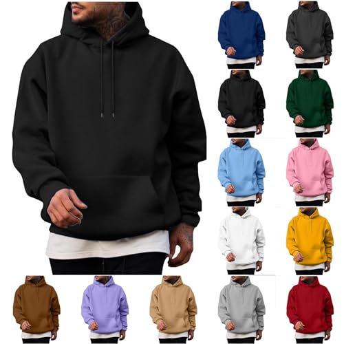 Jamicy Hoodie Herren Kapuzenpullover Casual Sweatshirt Lässig Longsleeve Hoody Männer mit Kapuze Tasche Einfarbig Herbstpullover Hooded Sweater Regular Fit Outlet Angebote Schwarz L von Jamicy