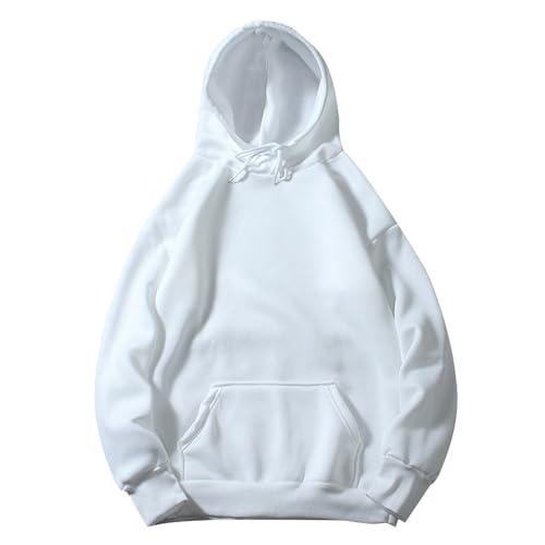 Jamicy Hoodie Herren Kapuzenpullover Einfarbig Sweatshirt mit Kapuze Casual Pullover Basic Hooded Sweat Lässig Longsleeve Classic Männer Hoodies Comfortable Hoody Sale Herren Weiß M von Jamicy