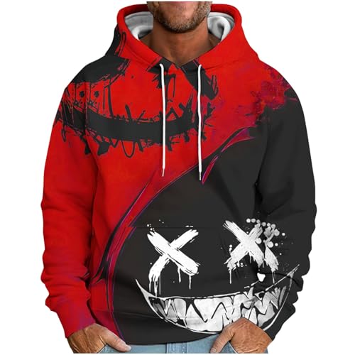 Jamicy Hoodie Herren Pullover Langarmshirt Casual Kapuzenpullover Hoodies Sweater Patchwork Drucken Sweatshirt Male Loose Kapuzenjacke Classic Hoody mit Kapuze Angebote Rot XXL von Jamicy