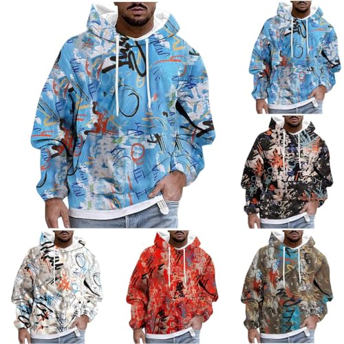 Jamicy Hoodie Herren Sweatjacke Langarm Druck Sweatshirt mit Kapuze Pullover Longsleeve Kapuzenjacke Sport Kapuzenpullover Tunnelzug Kaputzensweatjacke Freizeit Kapuzenshirt Prime 04 Himmelblau 4XL von Jamicy