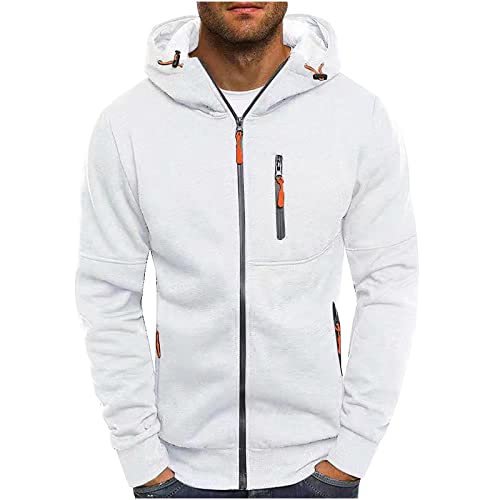Jamicy Hoodie Herren Sweatjacke Male Kapuzenpullover mit Reißverschluss Classic Pullover mit Kapuze Einfarbig Sweatshirt Basic Sportjacke Cardigan Jacke Angebote Weiß M von Jamicy