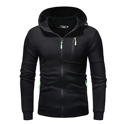 Jamicy Hoodie Herren Sweatjacke Male Kapuzenpullover mit Reißverschluss Classic Pullover mit Kapuze Einfarbig Sweatshirt Cardigan Jacke Basic Sportjacke Gutscheine Schwarz 4XL von Jamicy