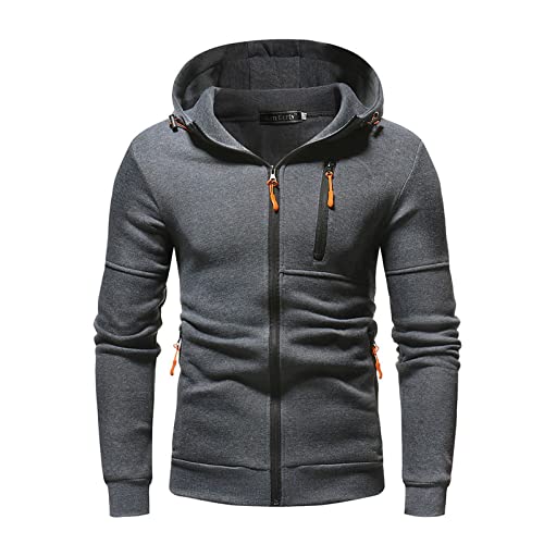 Jamicy Hoodie Herren Sweatjacke Male Kapuzenpullover mit Reißverschluss Classic Pullover mit Kapuze Einfarbig Sweatshirt Cardigan Jacke Basic Sportjacke Sale Angebote Dunkelgrau L von Jamicy