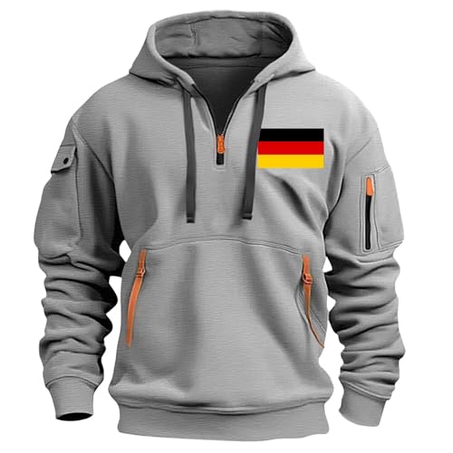 Jamicy Hoodie Herren Sweatshirt mit Kapuze Taschen Vintage Pullover Drucken Sweater Einfarbig Kapuzenpullover mit 1/4 Reißverschluss Mode Casual Hoody Männer Blitzangebote Grau XL von Jamicy