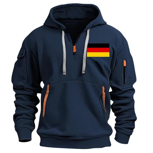 Jamicy Hoodie Herren Sweatshirt mit Kapuze Taschen Vintage Pullover Drucken Sweater Einfarbig Kapuzenpullover mit 1/4 Reißverschluss Mode Casual Hoody Männer Outlet Angebote Marine 3XL von Jamicy