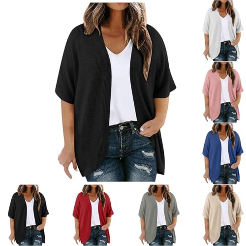 Jamicy Jacket Damen Herbst Übergangsjacke Dünne Loose Freizeitjacke Oversize Langarm Strickjacke Bequeme Freizeit Herbstjacke Einfarbige Lässige Sweatjacke Einfarbige Weich 01 Schwarz XXL von Jamicy