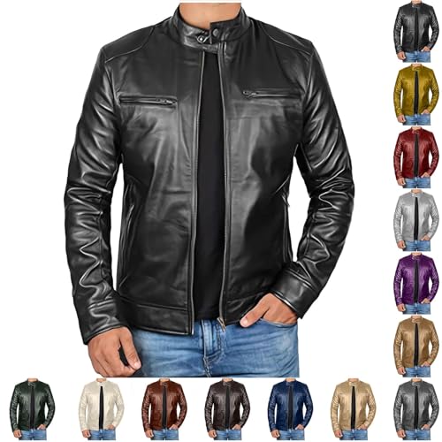 Jamicy Lederjacke Herren Herbst Jacket Dünne Vintage Motorradjacke mit Reißverschluss Bomberjacken Freizeit Fashion Bikerjacke Leder Herrenjacke Klassische Echtlederjacke Angebote Schwarz XL Jamicy Lederjacke Herren Herbst Jacket Dünne Vintage Motorradjacke mit Reißverschluss Bomberjacken Freizeit Fashion Bikerjacke Leder Herrenjacke Klassische Echtlederjacke Angebote Schwarz XL von Jamicy
