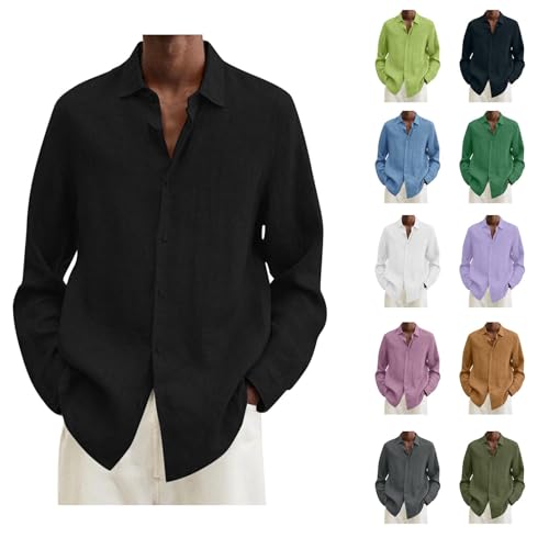 Jamicy Leinenhemd Herren Langarm Hemd Baumwolle Freizeithemd Männer Langarmshirt Casual Businesshemd Einfarbig Leinen Shirt Basic Langarmhemd Regular Fit Sale Herren Schwarz XXL von Jamicy