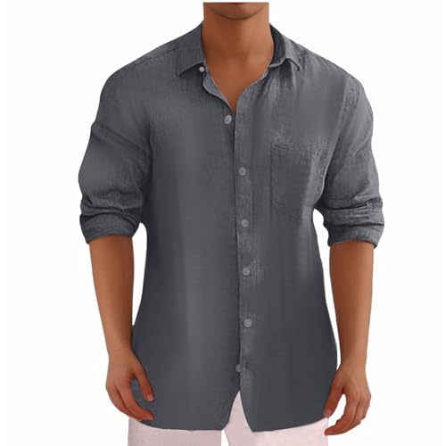 Jamicy Leinenhemd Herren Langarm Hemd Classic Freizeithemd mit Brusttasche Button Down Regular Fit Langarmhemd Businesshemd Männer Oversized Herbstshirt Warehouse Deal Dunkelgrau 3XL von Jamicy