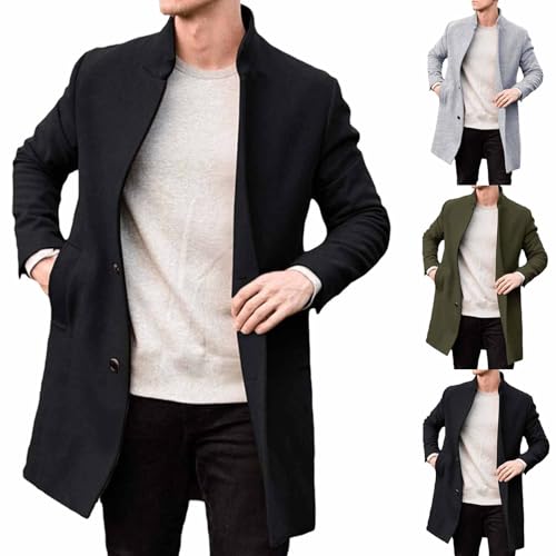 Jamicy Mantel Herren Lange Wintermantel Warme Übergangsjacke Einfarbig Trenchcoat Casual Wollmantel mit Knöpfen Revers Windbreaker Langarm Winddicht Winterjacke Warehouse Deal Schwarz M von Jamicy