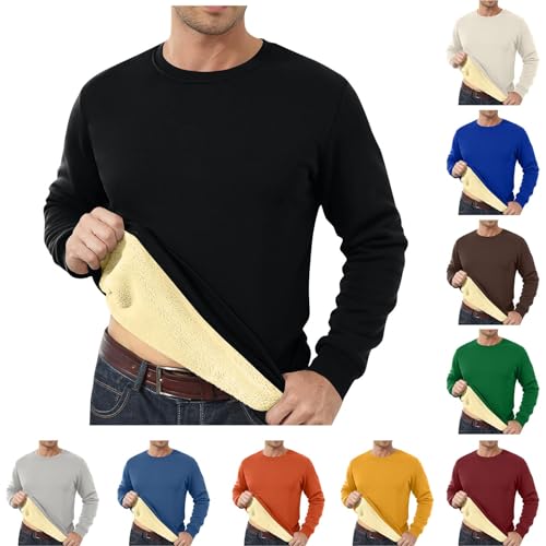 Jamicy Pullover Herren Fleece Langarm Unterhemd Slim Fit Sweatshirt Einfarbig Langarmshirt Mode Rundhals Shirt Winter Fleecepullover Warme Sweater Longsleeve Sale Angebote Schwarz XXL von Jamicy