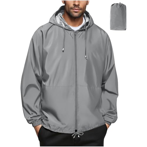 Jamicy Regenjacke Herren Funktionsjacke Wasserdicht Fahrradjacke Winddichte Sweatjacke Sport Atmungsaktive Windbreaker Schnelltrocknend Windjacke Dry Fit Trekking Sweatshirt Angebote Grau L von Jamicy