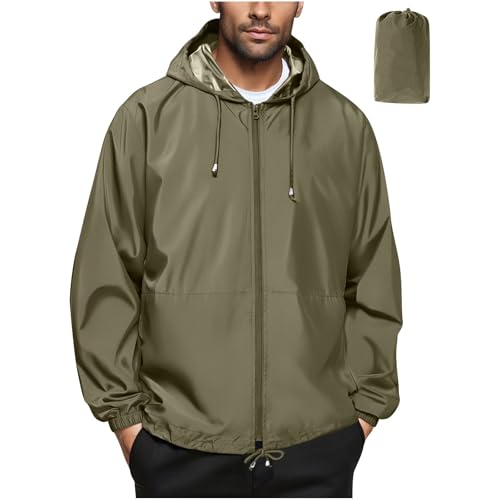 Jamicy Regenjacke Herren Funktionsjacke Wasserdicht Fahrradjacke Winddichte Sweatjacke Sport Atmungsaktive Windbreaker Schnelltrocknend Windjacke Dry Fit Trekking Sweatshirt Deal Armeegrün L von Jamicy