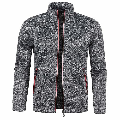 Jamicy Sweatjacke Herren Basic Strickjacke Casual Jacket Cardigan Herrenjacke Mode Sportjacke Dünne Fleecejacke Sweater mit Reißverschluss Herbst Slim Fit Herren Sale Dunkelgrau XXL von Jamicy