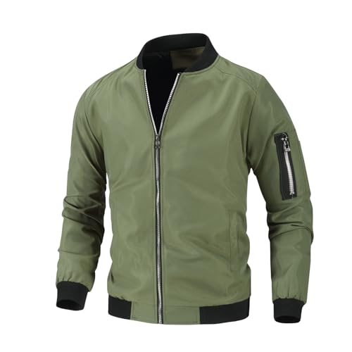 Jamicy Übergangsjacke Herren Herbst Sportjacke Dünne Sport Bomberjacke Klassisch Stehkragen Herrenjacke Fashion Freizeit Fliegerjacke mit Reißverschluss Freizeitjacke Grün M von Jamicy