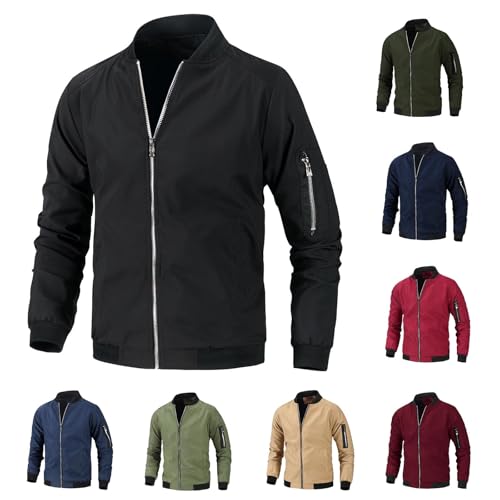 Jamicy Übergangsjacke Herren Herbst Sportjacke Dünne Sport Bomberjacke Klassisch Stehkragen Herrenjacke Fashion Freizeit Fliegerjacke mit Reißverschluss Freizeitjacke 01 Schwarz XXL von Jamicy