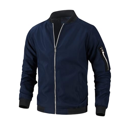 Jamicy Übergangsjacke Herren Herbst Sportjacke Dünne Sport Bomberjacke Klassisch Stehkragen Herrenjacke Fashion Freizeit Fliegerjacke mit Reißverschluss Freizeitjacke Marine L von Jamicy